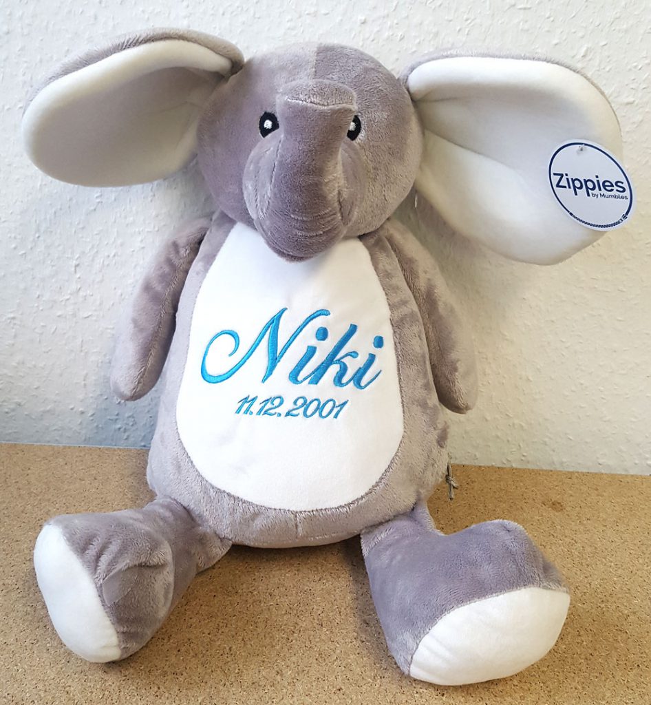 Elefant mit Namen und Geburtsdatum