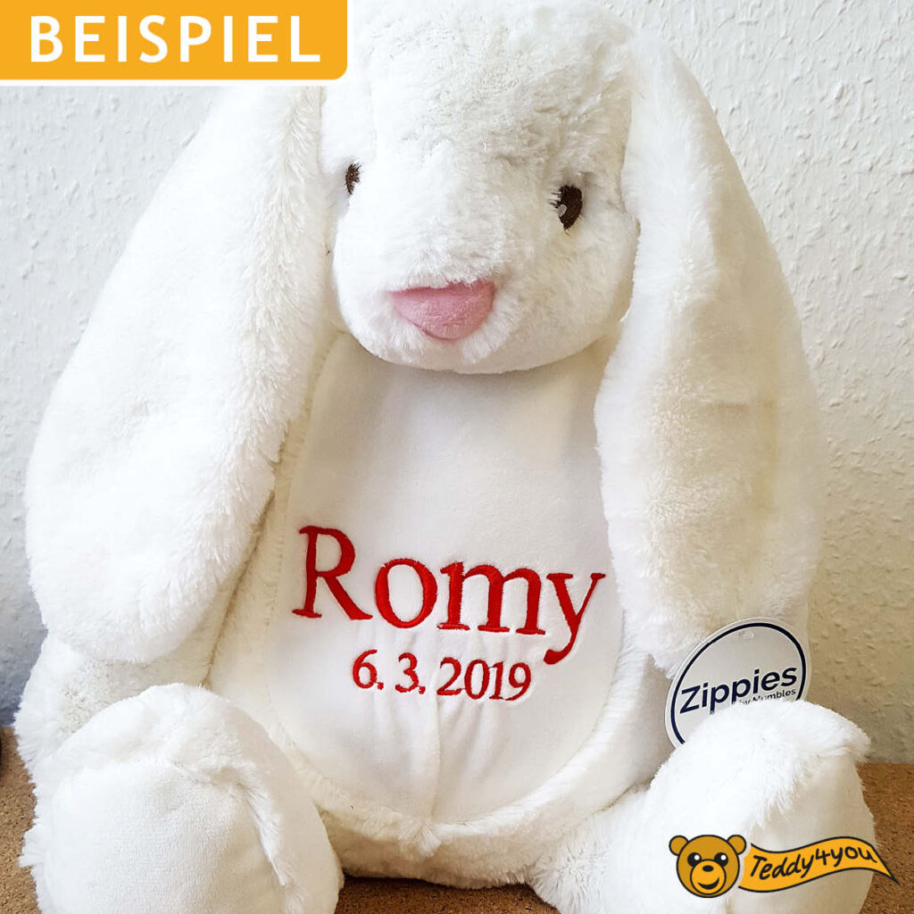 Schlappohrhase mit Name und Geburtsdatum