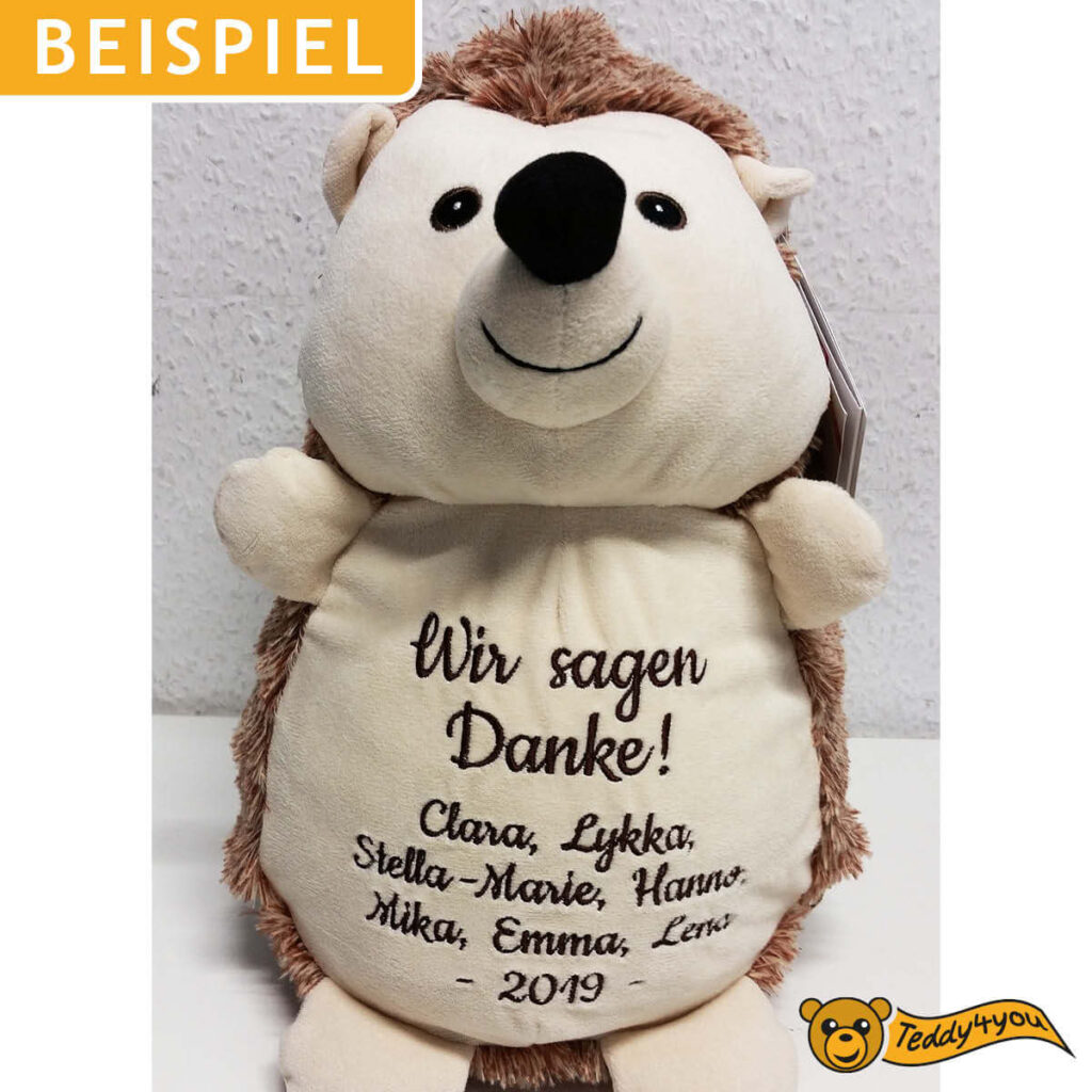Plüschtier Igel mit Danksagung