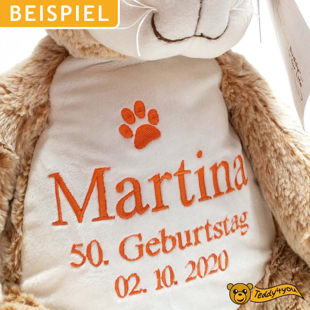 Plüschtier Katze mit Namen zum 50. Geburtstag
