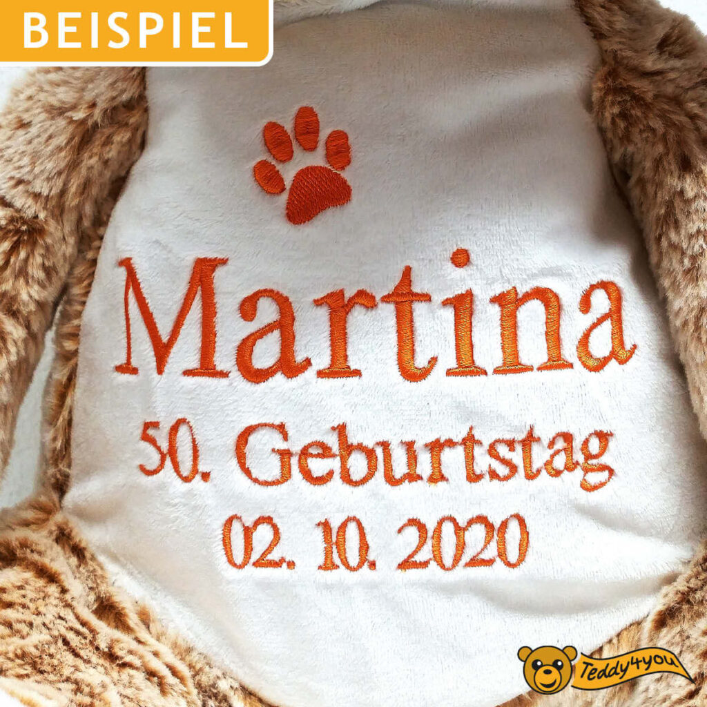 Stickerei Plüschtier Katze im Detail