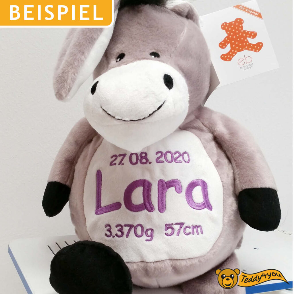 Plüschtier Esel mit Namen und Geburtsdaten