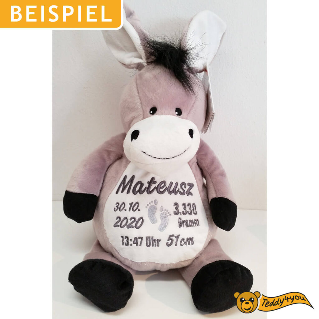 Esel mit Name ein Geschenk zur Geburt
