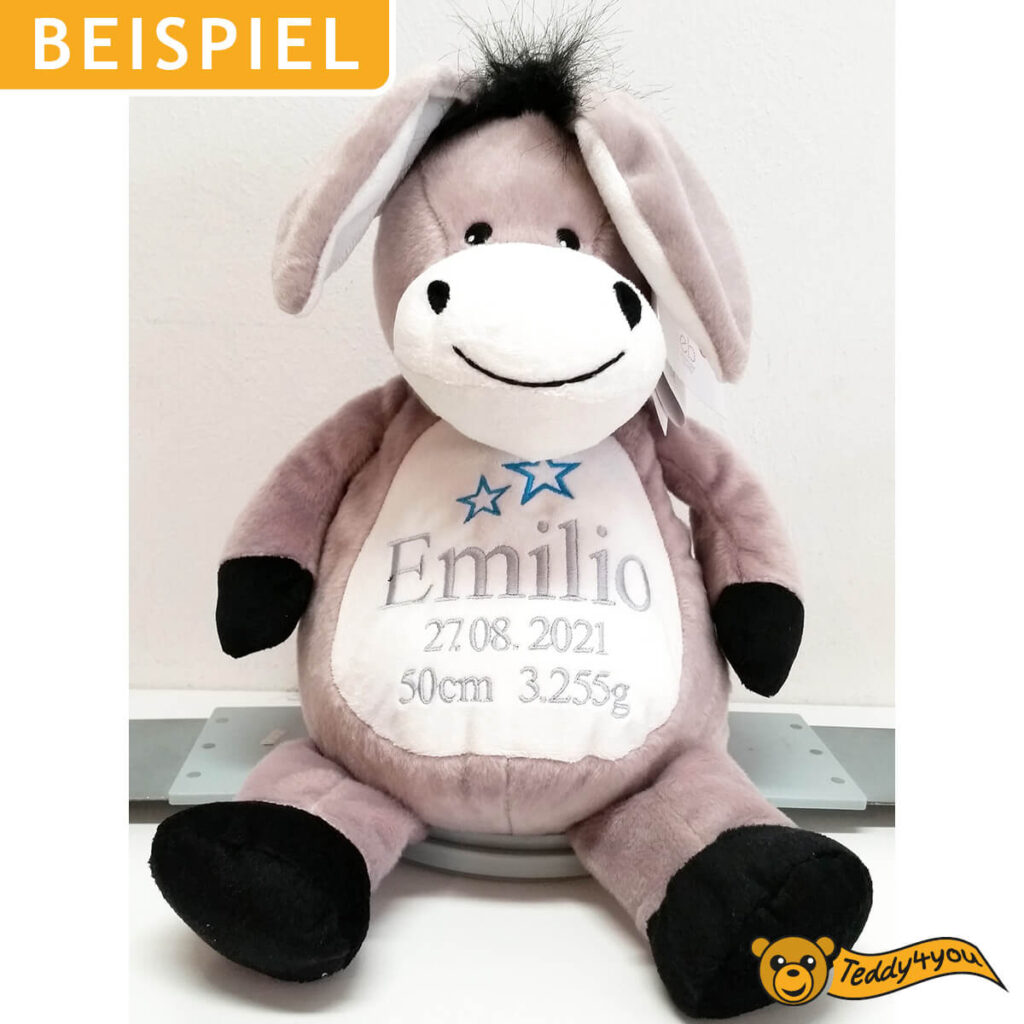 Esel mit Name, Geburtsdaten und Sternen