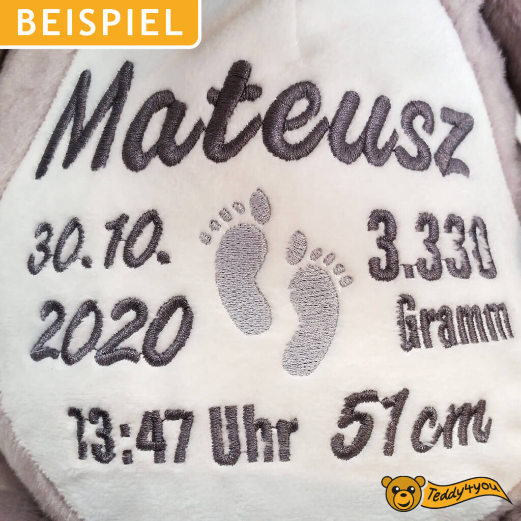 Kuscheltier Esel Name - Detail Stickerei