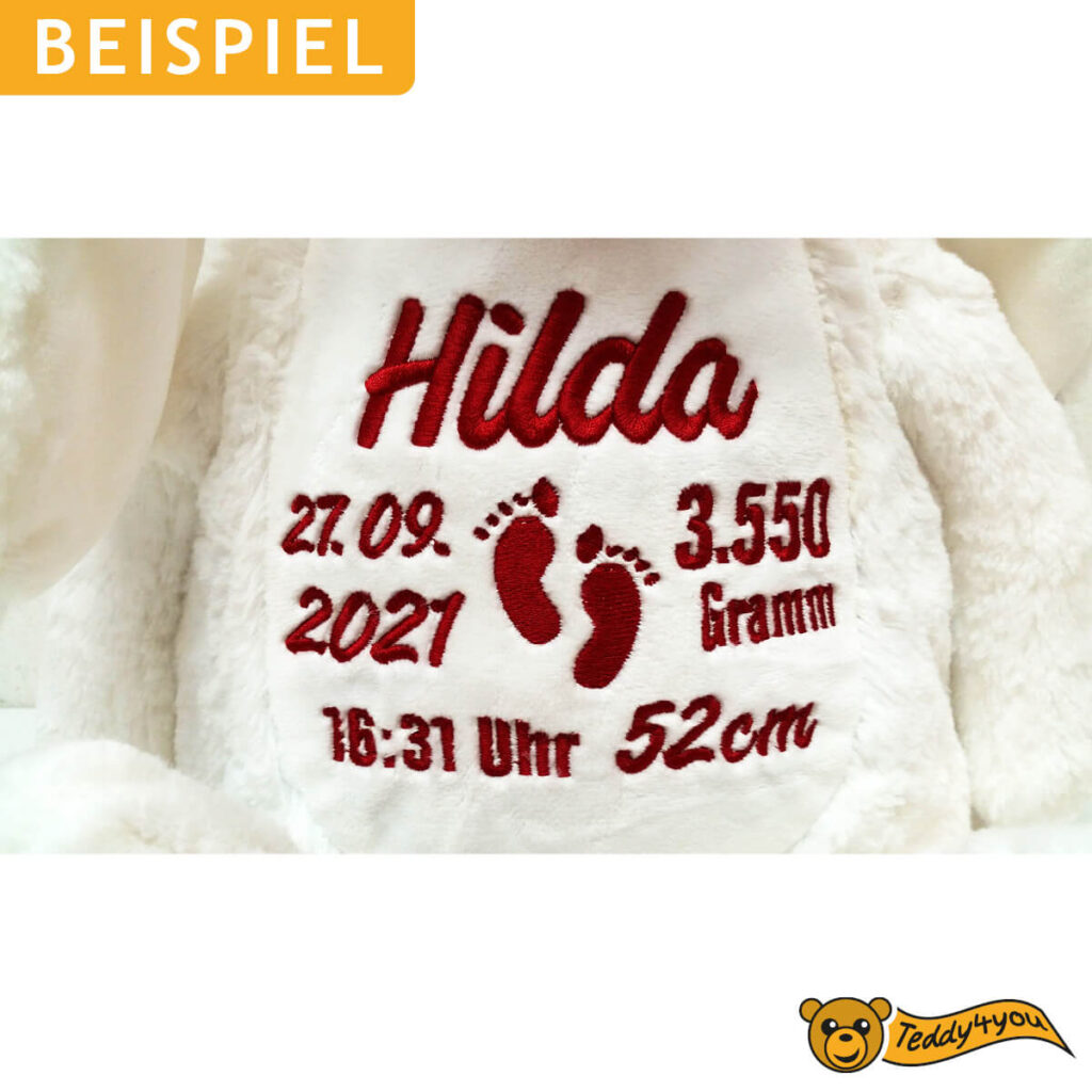 Hase - Kuscheltier Stickerei Name und Geburtsdaten