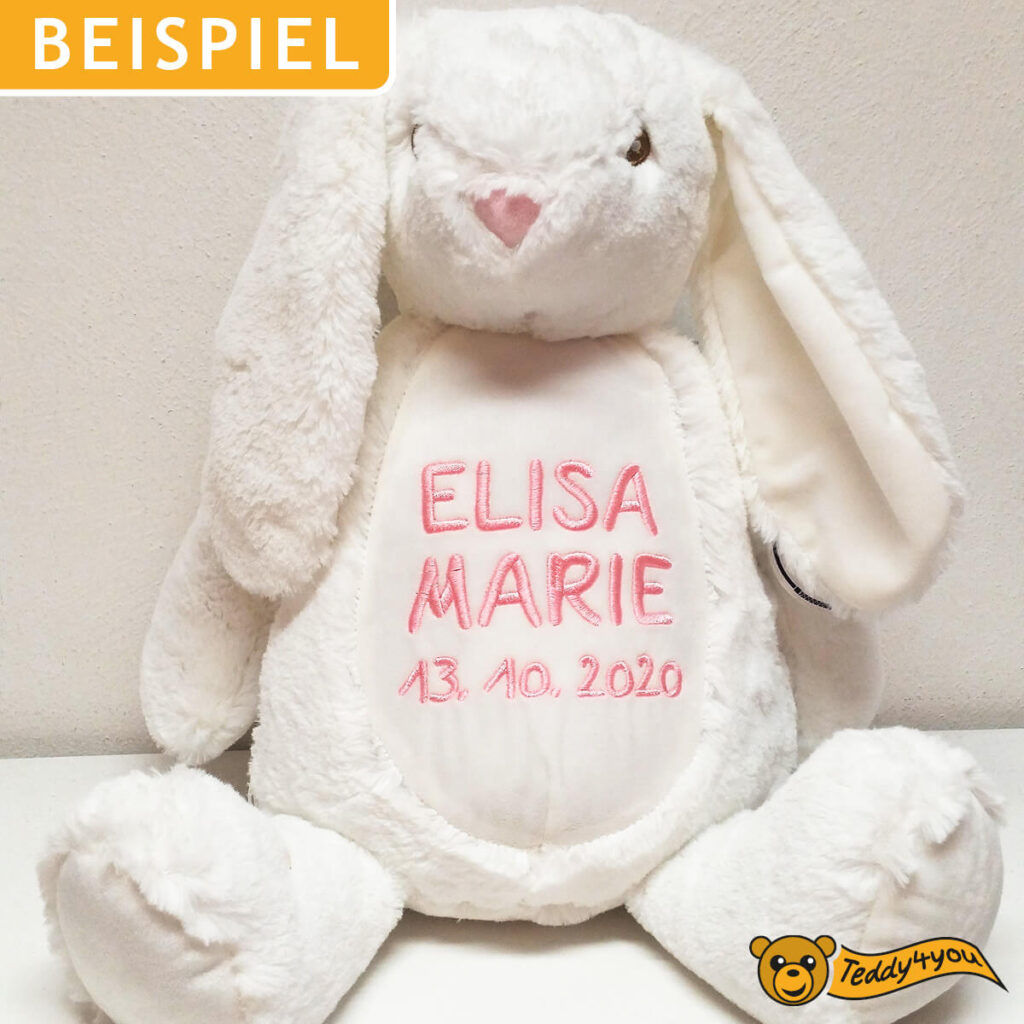 Schlappohrhase mit Name und Geburtsdatum