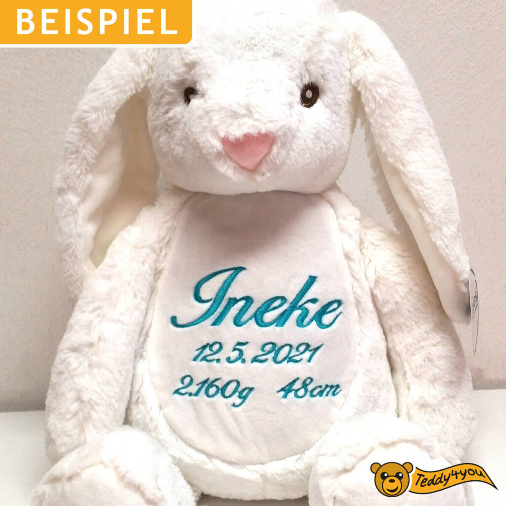 Schlappohrhase mit Name und Geburtsdatum