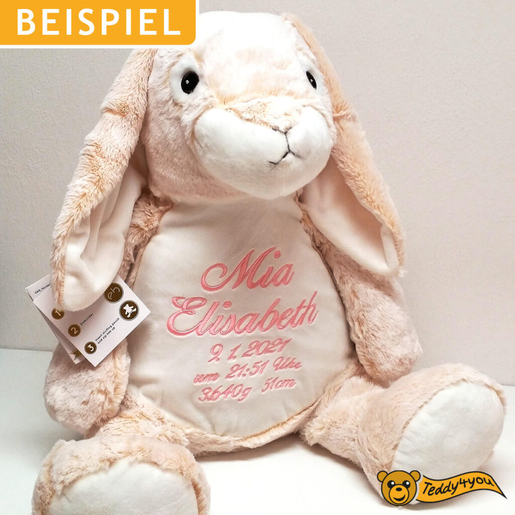 Kuscheltier Hase mit Name bestickt