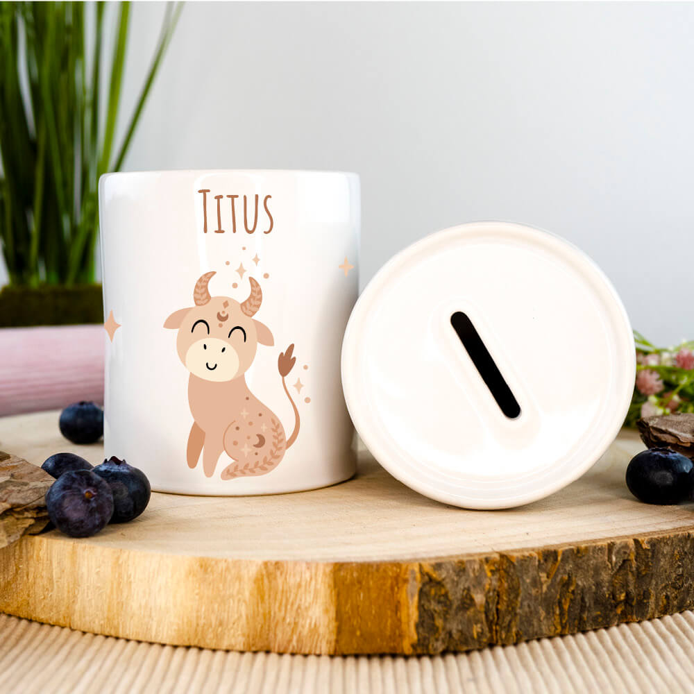Spardose Sternzeichen Stier mit Name