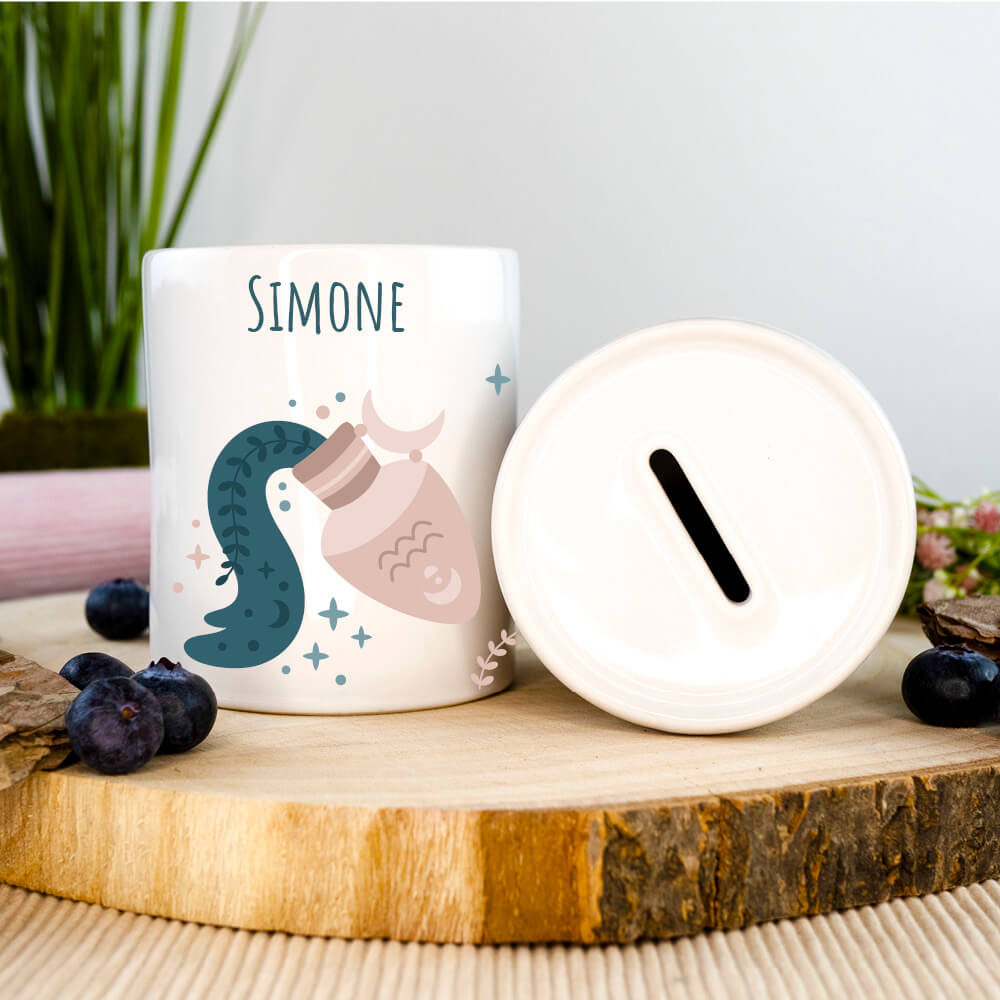 Spardose Sternzeichen Wassermann mit Name