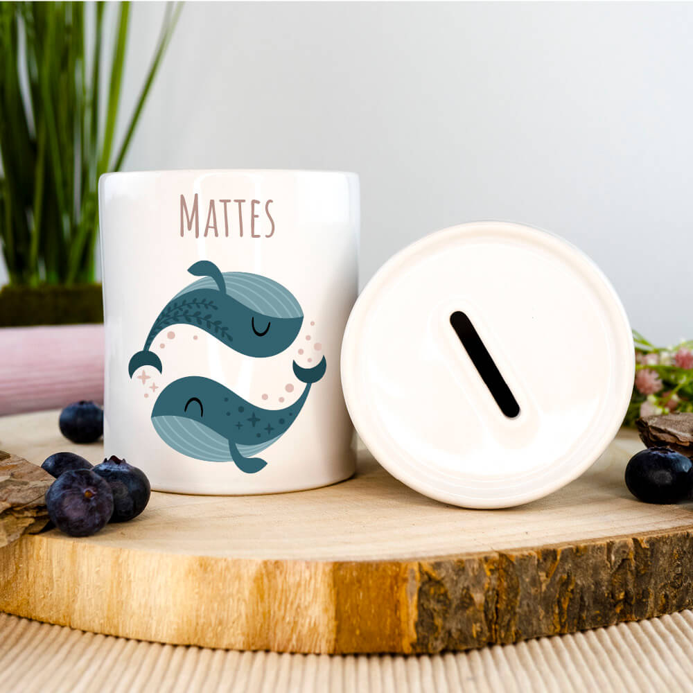Spardose Sternzeichen Fische mit Name