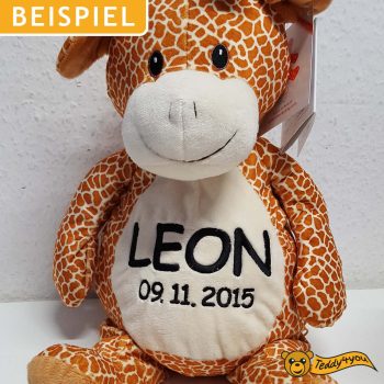 Plüschtier Giraffe mit Namen und Geburtsdatum - Beispiel