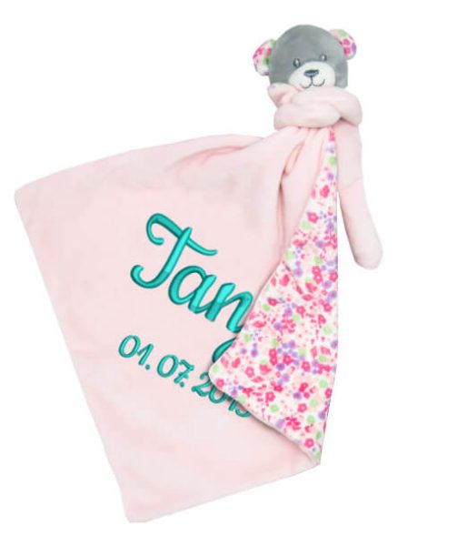 Schmusetuch mit Namen - Baby Schmusetuch Bärchen Emma | rosa | 35 cm